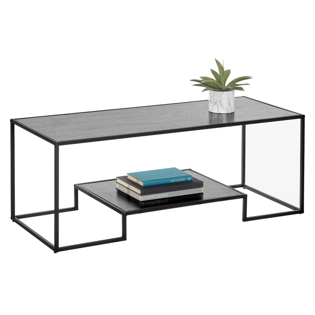mDesign Large Rectangle Coffee Table Metal Furniture with Shelf